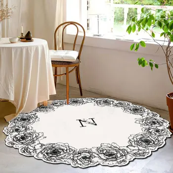 Imitácia Cashmere Moderný Minimalistický francúzsky Romantický Čierna a Biela Kvetinová Kvet, Obývacia Izba, Spálňa Rohože Koberce
