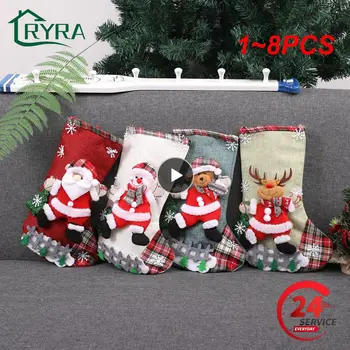 1~8PCS Nové Vianočné Pančuchy Ponožky Darček Candy Bag Snehuliak Santa Elk Vzor Vianočný Strom Visí Ozdoby Strana Domov Krbom