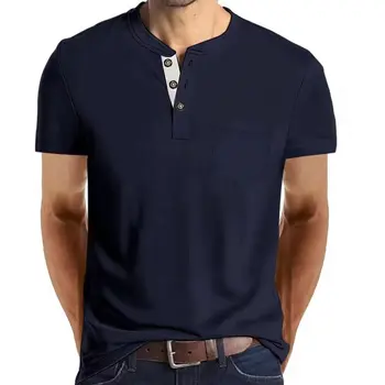 2023 Lete Nové Krátke Sleeve T-shirt pánske Henley tričko T-shirt Kolo Krku Štíhle Pevné Bežné Veľké, Nastaviteľné Logo