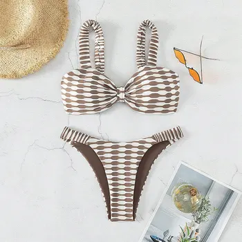 2023 Nové Letné Pláž Nosiť Sexy Prekladané Bandeau Plavky Ženy Tvarovaný 2-Dielny Bikini Set Lady Plávať Pláž, Kúpanie Oblek Plavky