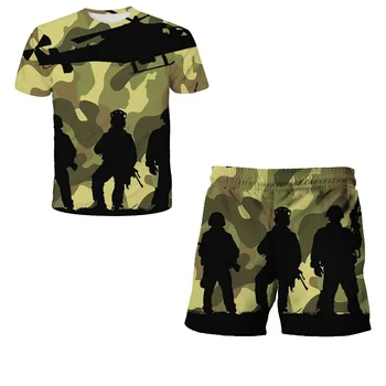 2023 Populárne Kamufláž 4-12Y Chlapci Vyhovovali Vojenskej Tlače Oblečenie Dievčatá 3D mužov, Deti, Letné Oblečenie Deti Topy T-shirt šortky