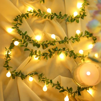 2M 10Led USB/batériové Zelenej listovej loptu string svetlá Borovica ihly ratan Lampa Dvore Víla Svetlo na Vianoce Svadobné Party