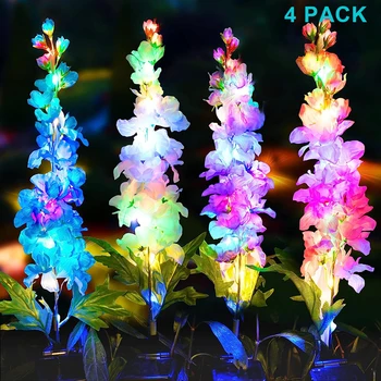 4 Pack Solárne Záhradné Osvetlenie, Hyacint Kvety Svetlá s 32 Led diódy Dve Svetelné Režimy Solárne Osvetlenie pre Vonkajšie Záhradné Dekorácie