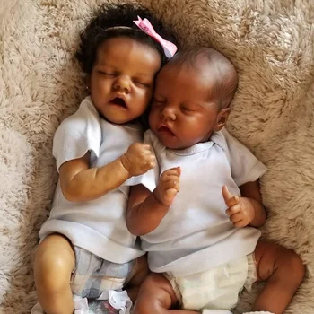 43 CM Reborn Bábiky Twin A v Tmavej Pleti Africké Čierne Bábiky Ručné Realisticky Spí Novonarodené Dieťa Bebe Reborn Hračky pre Dievčatá