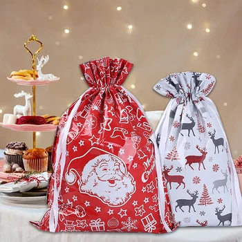 5 ks Candy Skladovanie Šnúrkou Strana navrhne Vianoce, Santa Claus Plastové Vianočné Darčekové Tašky Cukrovinky, Sušienky Cartoon Balenie
