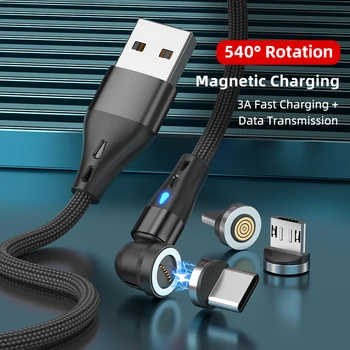 540 Otočiť Magnetické USB C Kábel 3A Rýchle Nabíjanie Ericsson Micro USB Typ C Pre iPhone 13 14 Samsung Xiao Huawei P30 Dátový Kábel
