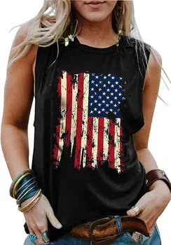 Americká Vlajka Tank Topy dámske Módne Vesta bez Rukávov Vintage Nádrže Príležitostné Voľné Posádky Krku Nádrže Oblečenie pre Ženy Vlajku Usa