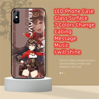 Anime Dievča Kryt Telefónu Capa Na iPhone 14 13 12 11 Pro Max X XS XR SE2020 Plus Sklo LED Bleskom Prípade Genshin Vplyv