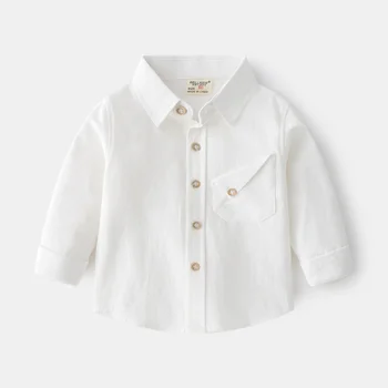 Baby Boy Tričko Chlapčenské Klasická Biela Blúzka s Tlačidlo Nadol Golier, Ideálny pre Elegantné Príležitostiach Biela Blúzka