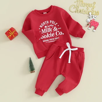Baby Boy Vianočné Oblečenie List Tlač Mikina Tričko S Dlhým Rukávom Top Bežné Nohavice Batoľa Spadajú Zimné Oblečenie Set