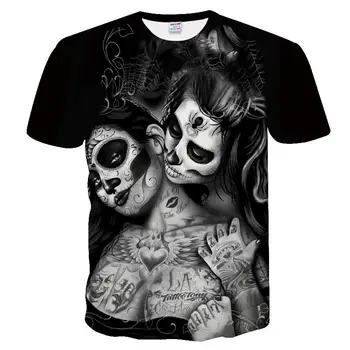 Camiseta Masculina Con Esqueleto Impreso Sk 3D Para El Ocio De Moda Verano, Cuello Redondo Černoch Manga Corta Hip Hop.
