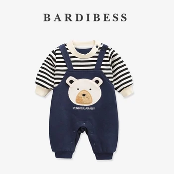 Dieťa Jeseň Jumpsuit Oblečenie Chlapci 3-6M Medveď Roztomilý Novorodenca Kombinézu Remienky Dieťa Nosiť Prekladané Jar Jeseň Cartoon Oblečenie