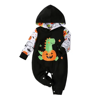 Dieťa romper Kapucňou halloween kostým pre dieťa dievča, dlhý rukáv vyhovovali detské oblečenie Tekvica Dinosaura Jeseň Zima Halloween