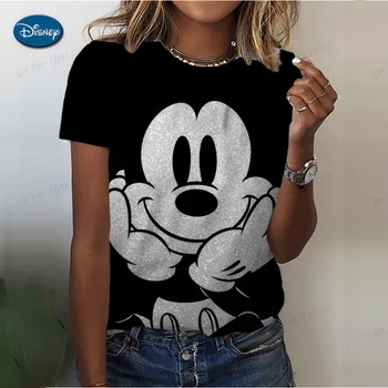 Disney Mickey Minnie Jednoduchá Tlač Ženy Základné Oblečenie 2023 Módne Letné Harajuku T-shirts High Street Žena, Blúzky