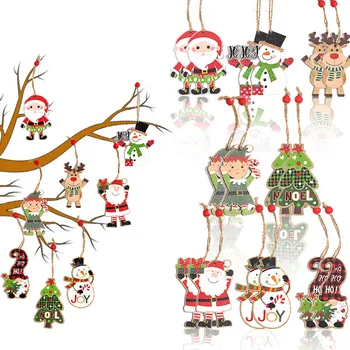 Drevené Vianočné Závesné Prívesky Vianočný Strom Santa Claus Snehuliak Anonymný Bábika Prívesky Šťastný Nový Rok Veselé Vianočné Ozdoby