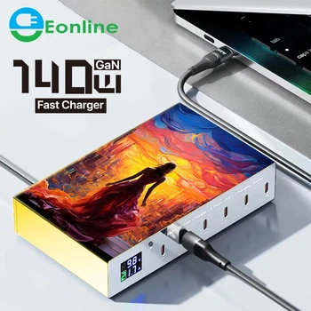 Eonline 3D LED 140W 6 v 1 PD Nabíjačku Rýchle Nabíjanie USB 3.0 C rýchlo Nabíjačka Stanice Plnenie ForPhone Notebook Typu c