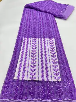 Fialová Luxusné Afriky Flitrami Korálkové Čipky Textílie 2023 Vysokej Kvality Ženícha Nigérijský Svadobné Svadobné Výšivky Francúzsky Tylu Šitie