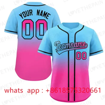 Gradient Baseball Jersey Vlastný Tím Tričko Tlač Osobné Meno Počet Prúžok Hip Hop Oblečenie Baseball T-shirt Muži/Ženy/Deti