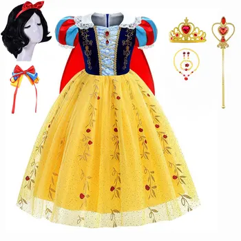 Halloween Kostýmy pre Deti Letné Lístkového Rukáv Princezná Sukne Dievčatá Snow White Cape Šaty Dievča Strany Disfraz Para Mujier