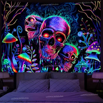Hippie Lebky Húb Čierne Gobelín UV Reaktívne Neon Trippy Tapisérie Svietiť v Tme Izba Dekor Estetické Tapety