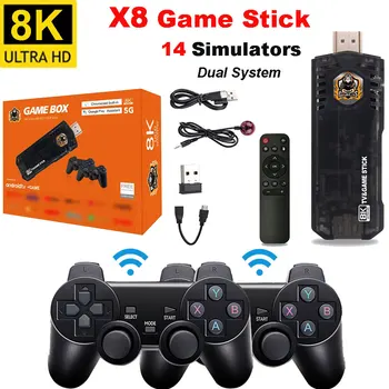Hra Stick X8 4K HD 3D Hry Retro Video Herné Konzoly 64 G 10000 Hry Box X8 Bezdrôtový ovládač s WiFi Android TV Box