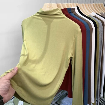 Jeseň Zima Modálne dámske Long Sleeve T-Shirts 2023 Polovicu Krku Ležérne Košele Slim Módne Klesnutie kórejský Pevné Topy Žena