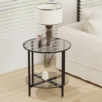 Kruhový stolík s 2-vrstvový skladovanie, obrátený stôl, koktail stôl s tvrdeným sklom hore