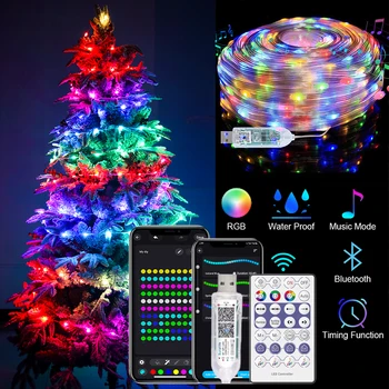LED Multicolor Víla String Svetlá, 10m 100leds 5V Adresný Nepremokavé Opony, Vianočných Svetiel Diaľkové & Bluetooth