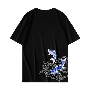 Letné Nové Kapor Výšivky T-shirt Mužov Čína-Elegantné Voľné Vintage Pár Polovičný Rukáv Bavlny High Street Kolo Krku Mužov Oblečenie