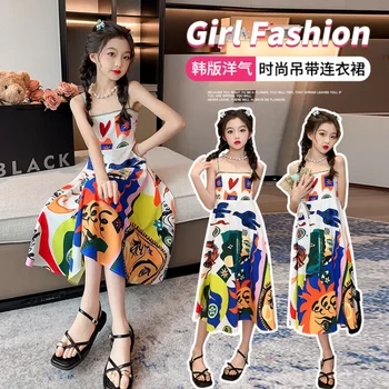 Letné šaty pre dievčatá 4-16 rokov Šifón nika resort beach kožená sukňa Nové detské oblečenie pre dodanie Zdarma kórejský štýl šaty