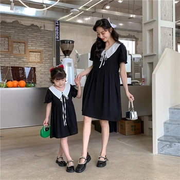 Matka a Dcéra Rovnaké Šaty kórejský Rodič-dieťa Zodpovedajúce Oblečenie kórejský Baby Girl Šaty Módne dámske Letné Nové Oblečenie