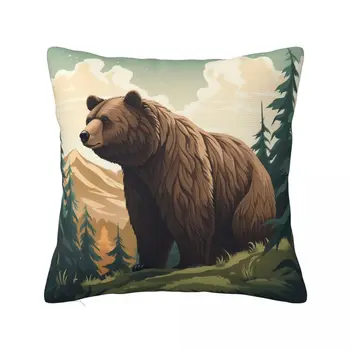 Medveď Vankúš Vektor Ploché Zvieratá Ilustrácia štýl Polyester Objímanie obliečka na Vankúš na Zips Lete Retro Kryt