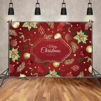 MESIAC.QG Pozadie Červené šťastné a Veselé Vianoce, Nový Rok, Dekorácie, Party Banner Stenu Pozadia Zlatý Kvet Páse s nástrojmi Borovica Bean Photo Booth