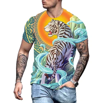Móda Tiger Vytlačené pánske Tričko Príležitostné O-krku Príliš Krátky Rukáv Letnej Ulice, Hip Hop Topy Zvierat Tees Oblečenie Harajuku
