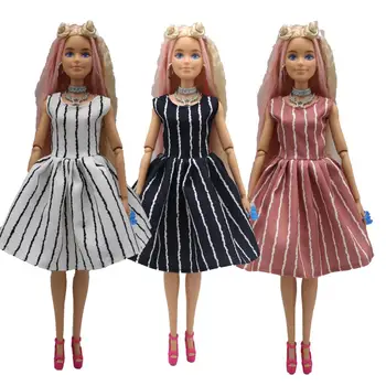 Nové 30cm 1/6 3 farby Prúžok tlače šaty Bábiky Príslušenstvo, Oblečenie pre Barbies bábika