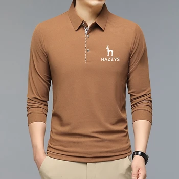 Nové Módne Pevné Polo Tričko HAZZYS kórejský Módne Oblečenie s Dlhým Rukávom Bežné Nosenie Štíhly Muž Polo Tričko Tlačidlo Golier Topy