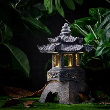 Nové Solárne dekoračný Kameň Lampa Domov Záhrada Živice Socha Svietidla Pagoda Svetlo Lampy, Kamenné Dekorácie, Ozdoby na Šírku M3C9