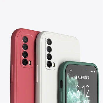 Nové Tekuté Silikónové puzdro Na Huawei Y7a P smart 2021 Coque Fotoaparát ochranné Rovný okraj Zadného Krytu