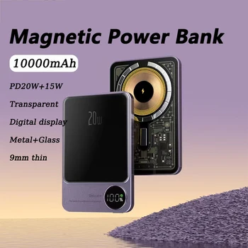 Nový Transparentný Magnetické Power Bank 10000mAh Prenosné Macsafe Moc Banka pre iPhone 12 13 14 15 Vonkajšie Bezdrôtové Nabíjačky