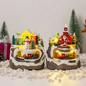 Nočné Svetlo Vianočné Dediny Dom Figúrka Miniatúrne Malý Festival Ploche Ornament Živice Vianoce Vrchol Darčeky Krásne Dekor