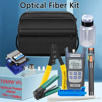 Optický Tool Kit s Fibra Vlákno Optica Power Meter a 10mW Vizuálne Poruchy Locator FC-6 Black FTTH Nástroj