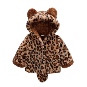 Plyšové Detská Bunda Leopard Tlač Vianočné Princezná Dievčatá Kabát Na Jeseň A V Zime Teplý Kapucňou Vrchné Odevy 1 2 3 4 Rokov, Deti Oblečenie