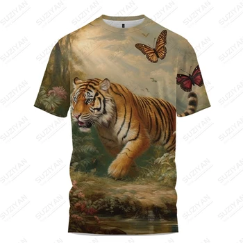 Pánske Letné T-shirt Tiger Chytíme Motýľa 3d Tlač T-shirt Voľný čas Dovolenky T-shirt Módne Športové Fitness T-shirt