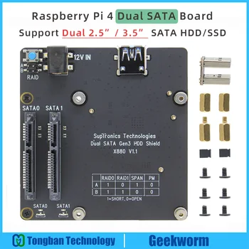 Raspberry Pi 4 Dual Board SATA, X880 V1.1 Dual 2.5