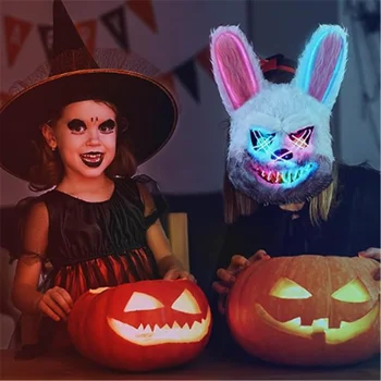 Rozsvietiť Halloween Strašidelné Masky Led Králik Bunny Maska Krvavé Plyšové Hlavu Masku Cosplay Kostým, Rekvizity Halloween Party