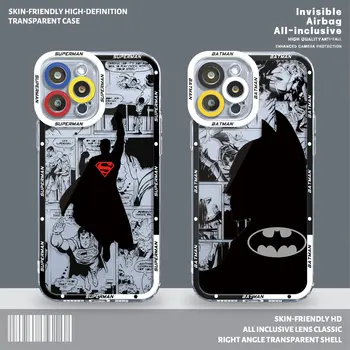 S-Superman B-Batman Hrdinovia Jasné puzdro pre iPhone 14 Pro Max 8 6 7 Plus 11 12Pro SE 2020 XR XS 13mini X XSMax Priehľadný Kryt