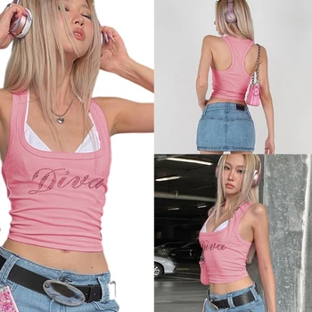 Sequin Nádrže Top Ženy Camis Tričko Oblečenie Y2K Plodín Topy Košieľka