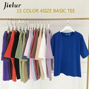 Tee Tričko 15 Farbou Basic Tričko Ženy Príležitostné O-krku Harajuku Letné Top kórejský Lumbálna Biele Tričko S-XL