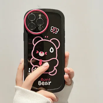 Transparentné čierna cartoon medveď Telefón puzdro pre iPhone 14 13 12 11 Pro Max PLUS X XS XR SE 2020 Anti -jeseň Zadný plášť