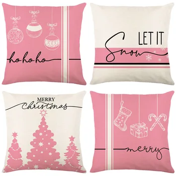 Vianočné Vankúš 18 x 18 V Xmas Hodiť Vankúše Vianočné Fantasy Ružový Tlač Pillowslip Domova obliečka na Vankúš